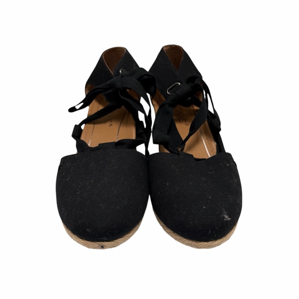 Vionic Solid Black/Tan Canvas Wedges - image 1